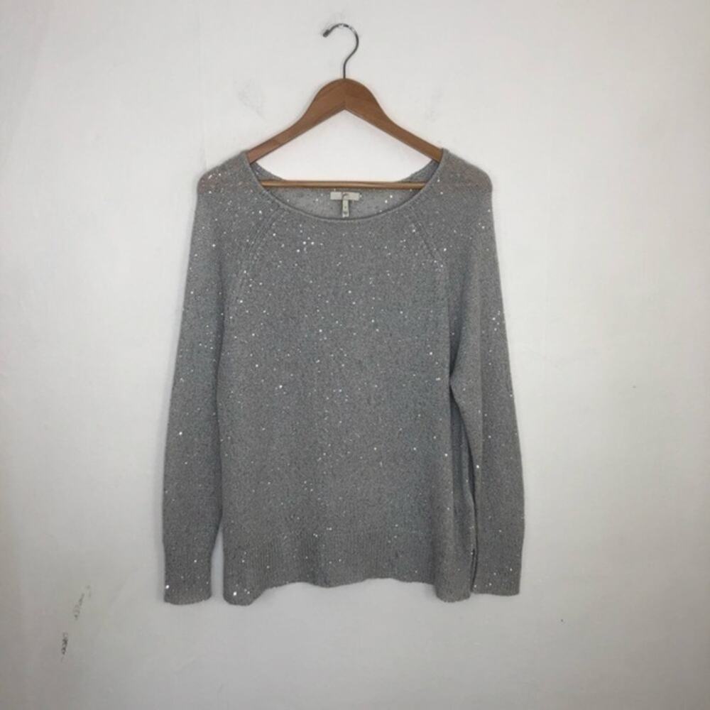 Joie Gray Silver Sequin Pullover Sweater Alpaca wool Blend